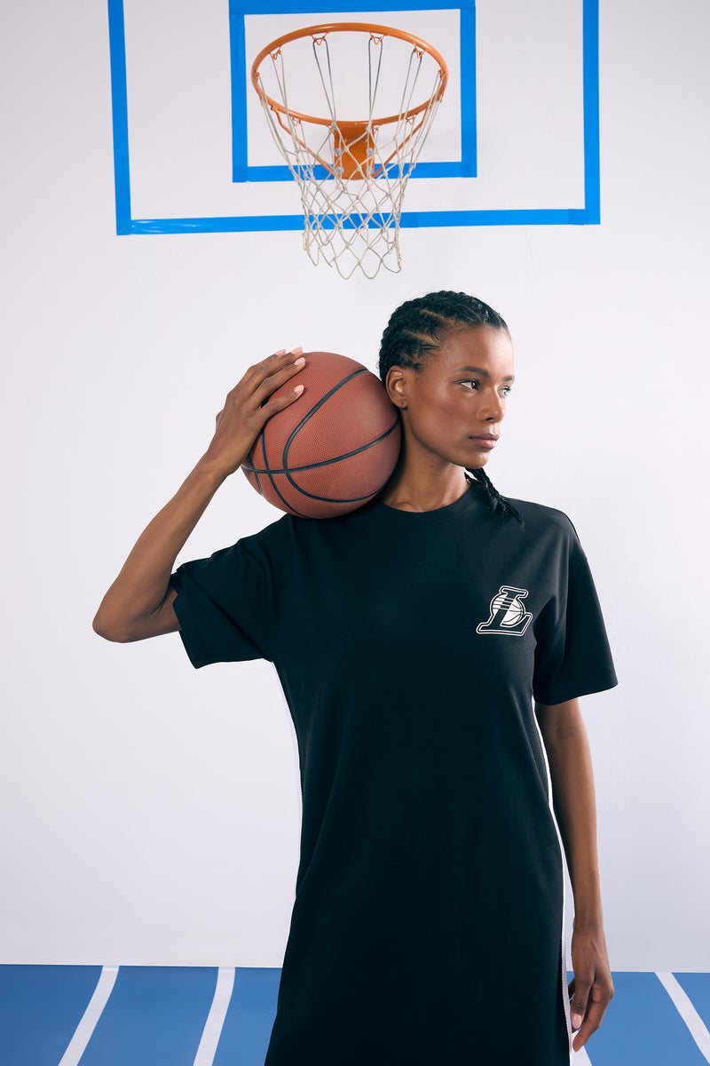 DeFacto Black Woman Oversize Pique NBA Los Angeles Lakers Licensed Dress Casual - Image 3